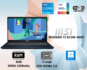 Notebook MSI Modern 15 B12M-480IT Intel®i5-1235U 8GB RAM 512GB SSD 15.6" Win 11 - Foto 1 di 6