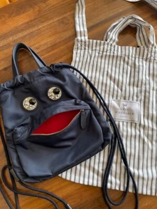 Auth Anya Hindmarch Crystal Eyes Drawstring Bag Backpack Mini Navy knapsack - Picture 1 of 20