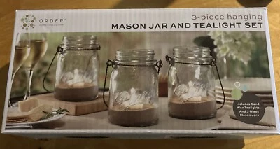 Tarro de albañil luz de té portavelas rústico granja juego de 3 velas (colgable) ☼ Foto 1 de 4