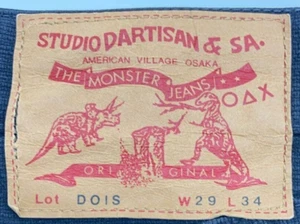 Rare!! Studio D’artisan Jeans Dinosaur Badge Black denim pants Used Size 29 - Picture 1 of 7