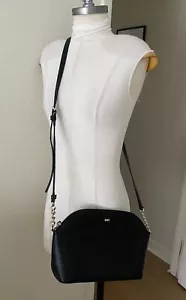DKNY Black Leather Crossbody Bag With Gold Colour Chain Detailing .As New - Picture 1 of 6