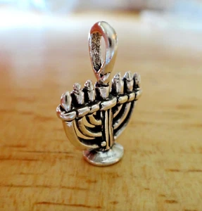 Sterling Silver 3D small 12x16mm Representation of Jewish Hanukkah Menorah Charm - Picture 1 of 5