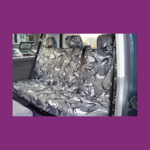 VW T5 T6 Kombi 10-25 Rear 1Piece Bench Grey Camo Tailored Waterproof Seat Cover - Picture 1 of 2