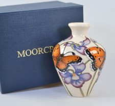 Moorcroft vase Pearl Bordered Fritillary Butterfly pattern, 10cm high Shape 3/4