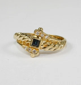 Anillo En 585 Oro Amarillo 14 Quilates Con Zafiro 0,26 Qt. Y Brillante 0,07 CT - Imagen 1 de 2