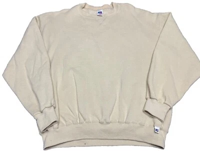 Vintage Mens Russell Athletic Blank Crewneck Sweatshirt XL Beige Tan Yeezy M1 - Image 1 of 4