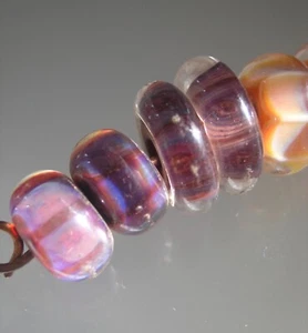 7 Ethereal Melon Purple Pink Boro Lampwork Beads - Picture 1 of 5