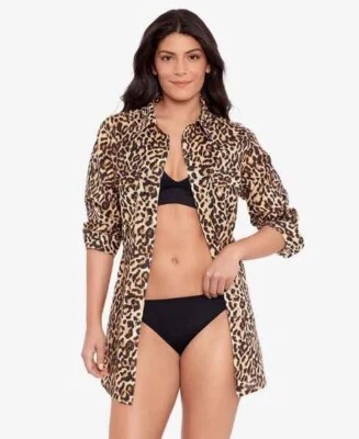 Ralph Lauren women's Swim Cover Up Shirt - size XL - Brown Leopard Print - Image 1 of 4