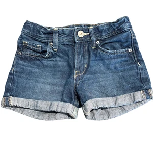 H&M girl's adjustable waist blue jean denim shortie short shorts cuffed sz 5-6 - Picture 1 of 10