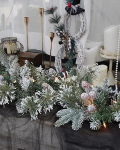 6 Feet Pre-Lit Artificial Christmas Garland Snowy Lights Pine Cones Berry Cluste - Picture 1 of 12