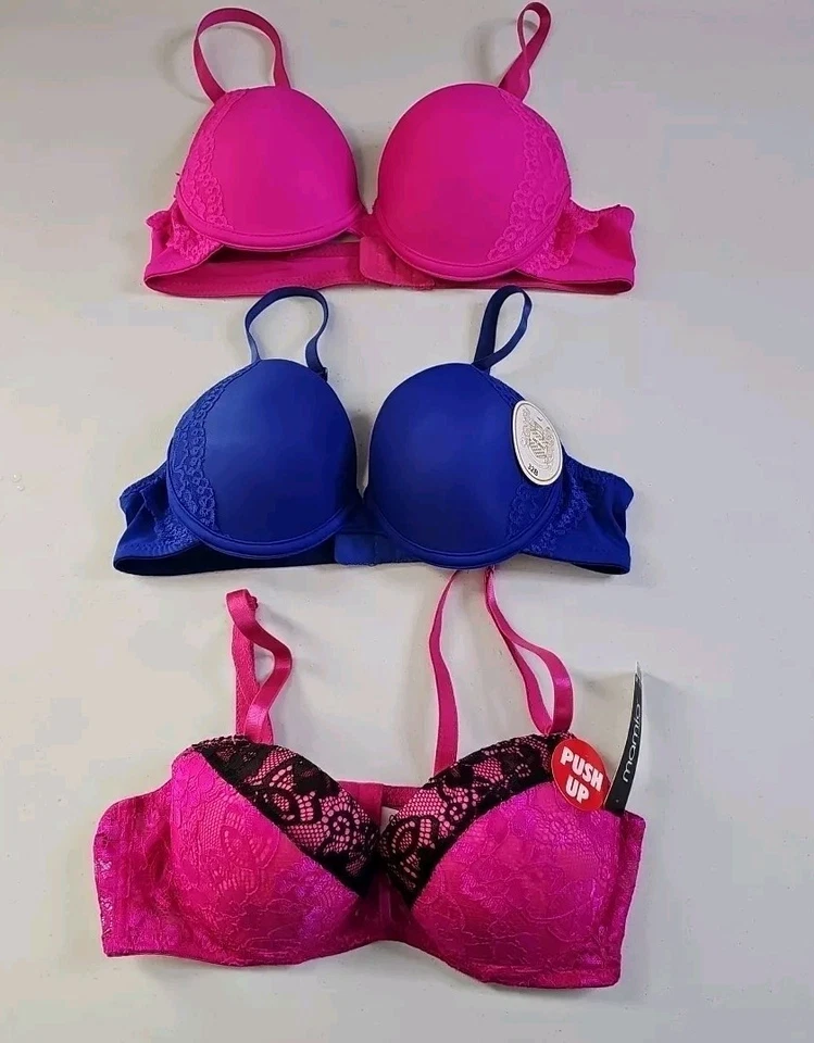 Lote de 3 sujetadores Mopas íntimos rosa y azul con aros TALLA 32B 34B NUEVO Y NUEVO SIN ETIQUETAS  Foto 1 de 4