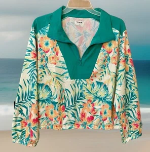 Women's Hurley Lightweight Hawaiian Print 1/4 Zip Windbreaker Jacket New w/tag L - Picture 1 of 8