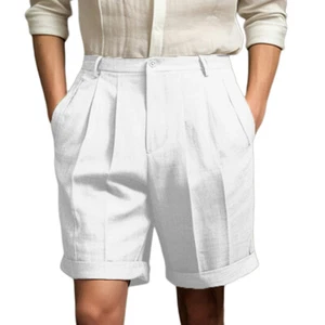 Short En Lin Et Coton Pour Hommes Pantalon Court Ample Et Décontracté Baggy ~ - Zdjęcie 1 z 29