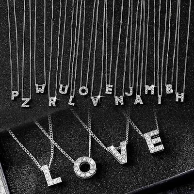 NUEVO Letra del Alfabeto Inicial Colgante Cristal Dije Plata Collar Cadena Joyería Foto 1 de 4