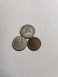 3 Coin Lot - 1926 Greek 50 Lepta, Sweden 1966 25 Ore, Norway 1956 1 Ore - BT217 - Picture 1 of 2