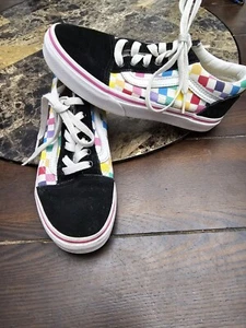 Vans Rainbow Checkered Sneakers Shoes Youth Kid's Size 3 Low Tops - Picture 1 of 7