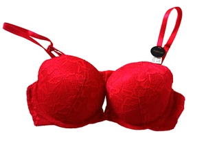 Sujetador push up acolchado copa de encaje rojo con cable New Look Reino Unido 34B - Imagen 1 de 4