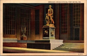 Abraham Lincoln as Youth Statue Fort Wayne Indiana c1940 Linen Postcard - Picture 1 of 2