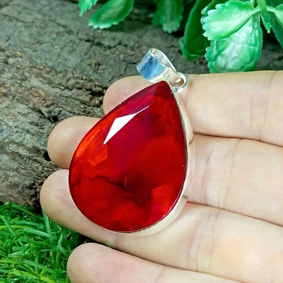 Red Ruby Silver Pendant 925 Sterling Silver Pendant Lab Created Gemstone Pendant - Image 1 of 4