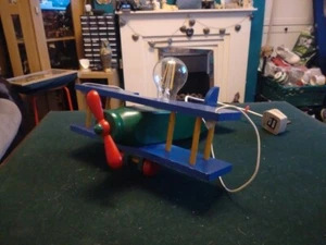 Kids Ceiling Lamp Light Wooden Aeroplane - Picture 1 of 5