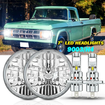 Par de faros LED redondos de 7" pulgadas para Dodge Dart 1964-1976 D100 kit de haz alto/bajo Foto 1 de 4