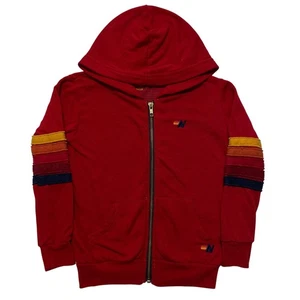 Aviator Nation Kids Cherry Red California Love Striped Full Zip Hoodie Size 6 - Picture 1 of 3