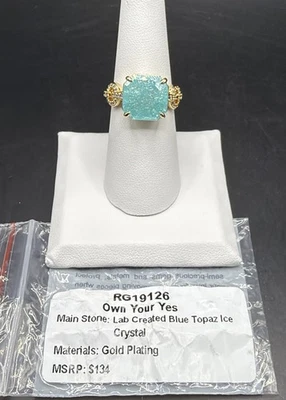 Anillo Bomb Party Talla 8 Own Your Yes Topacio Azul Cristal de Hielo Sobre Oro RG19126 Foto 1 de 3