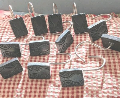 Shower Curtain Hooks,Black Decorative Shower Curtain Hooks Rings,Set of 12 - Image 1 of 4