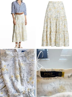 Saia polo Ralph Lauren cintura alta floral linho em camadas tamanho 4 nova com etiquetas - Imagem 1 de 4