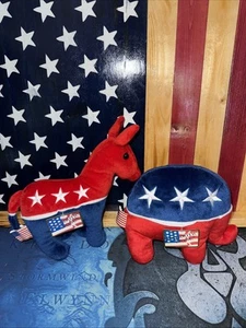 PATRIOTIC PRIDE DEMOCRATIC DONKEY PLUSH + LARGE STUFFED DEMOCRATIC DONKEY NWT - Picture 1 of 3