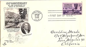 California Gold Discovery Centennial Jan. 24, 1948 Mail Cover FDC - Picture 1 of 1