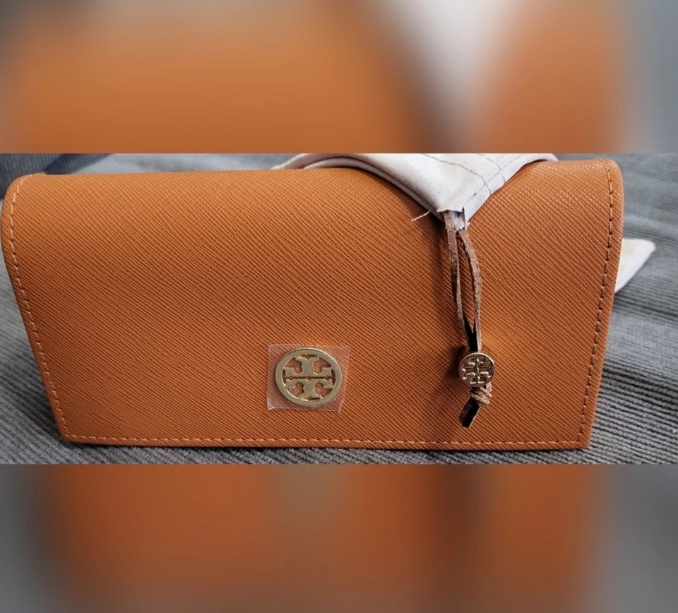 NUEVO TORY BURCH NARANJA AUTÉNTICO GAFAS DE SOL GAFAS ESTUCHE DE CUERO Foto 1 de 4