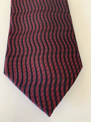 JZ Richards Men’s Silk Necktie Red Black Maroon Geometric Stripe EUC 60” VTG - Image 1 of 4