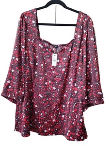 Lane Bryant Heart Print 3/4 Sleeve Bodice Top Sweetheart Neck Satin Size 28 NWT - Picture 1 of 8