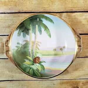 VTG Nippon Japan Hand Painted Palm Tree Island Gold Trim Bowl Dish Handles - Picture 1 of 4