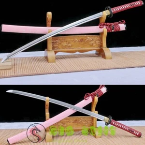 Handmade Full Tang Katana Japan Samurai Sword 1095 High Carbon Steel Pink Saya - Picture 1 of 9
