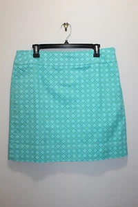 TALBOTS CASUAL SKIRT COTTON TWILL GEOMETRIC AQUA TURQUOISE SIZE 12 US - Picture 1 of 3