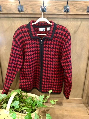 Paul Harris Design 100% Wool Zip Cardigan Sweater Sz XL Red & Black Soft Roomy! Foto 1 de 4