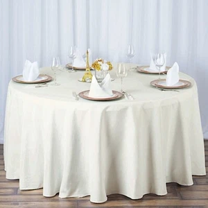 IVORY 120" Premium ROUND POLYESTER TABLECLOTH Wedding Party Tabletop Dinner - Picture 1 of 4