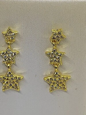 ORECCHINI donna Zirconi ARGENTO 925 Con CUORI  pendenti LUNGHI - Immagine 1 di 4