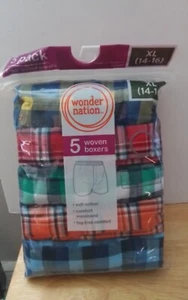 Wonder Nation Boys 5 Plaid Woven Boxers Size XL (14-16) - Picture 1 of 2