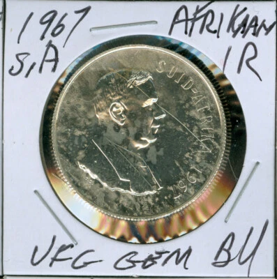 1967 SOUTH AFRICA SILVER AFRIKAAN 1 RAND ULTRA FINEST GEM BU RARE  * - Image 1 of 2