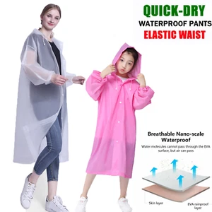 Raincoat Men Waterproof Black Long Rain Coat Hooded Trench Jacket Outdoor Hiking - Picture 1 of 18