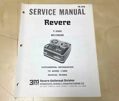 Grabadora manual de servicio vintage 3M Revere Wollensak T-3000 T-2000 TR-018 Foto 1 de 3