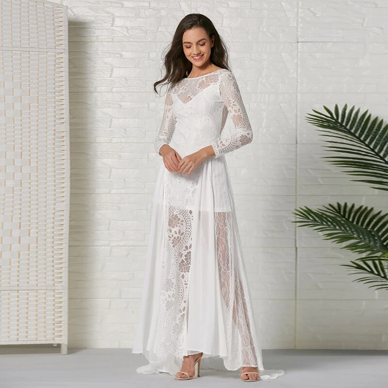 schlichtes Spitze Brautkleid Hochzeitskleid Kleid Braut rückenfrei weiß BC895 - Bild 1 von 4