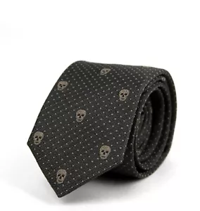 Alexander McQueen braune Schädel-Tupfen-Seidenkrawatte fein 5 cm 184303 2065 - Bild 1 von 7
