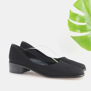 VTG Stuart Weitzman Womens Pump Size 11 N Black Satin Low Block Heel Dress Shoe - Picture 1 of 14
