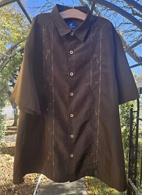 Caribbean Joe Palm Trees Striped Shimmer Brown Mens Shirt, Hawaiian, Tropical - Image 1 of 4