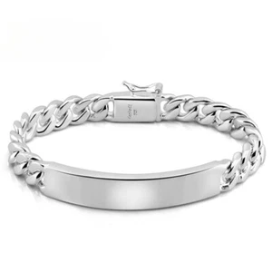 Solid 925 Sterling Silver Mens Miami Cuban Link Chain Bar Bracelet 10mm 20cm - Picture 1 of 6