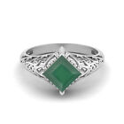 Vintage Style 6 MM Square Green Onyx 925 Sterling Silver Women Wedding Ring